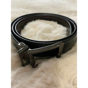 Penguin black leather belt mens sz 40/100 genuine leather EUC Silver Tone Buckle